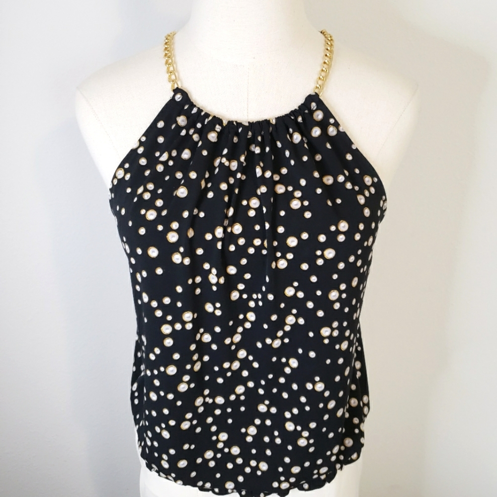 MICHAEL KORS Pearl Pattern Halter Top with Chain Link Neckline--NWT--M